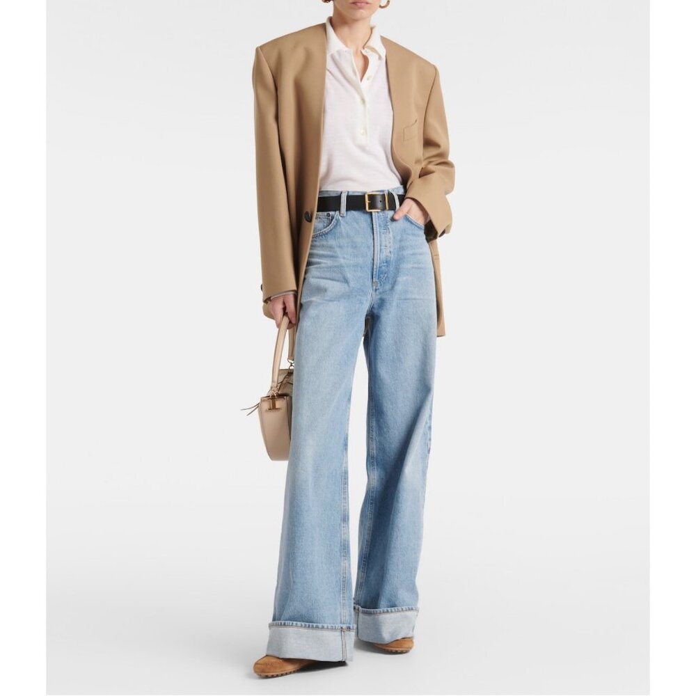 Agolde Dame Jean High Rise Wide Leg Jeans in Showdown Size 32 90s Rave Blue
